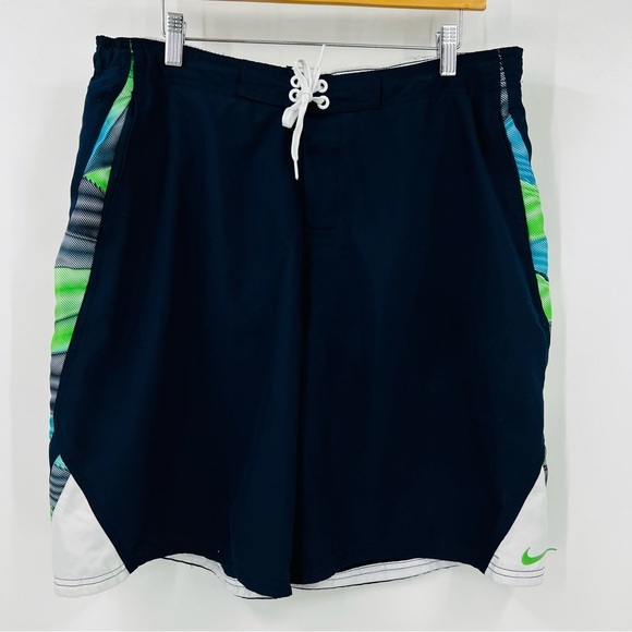 Nike Vintage Vapor Glow Splice Volleyball Swim Trunks Shorts Navy Blue Large Y2K - Picture 1 of 5